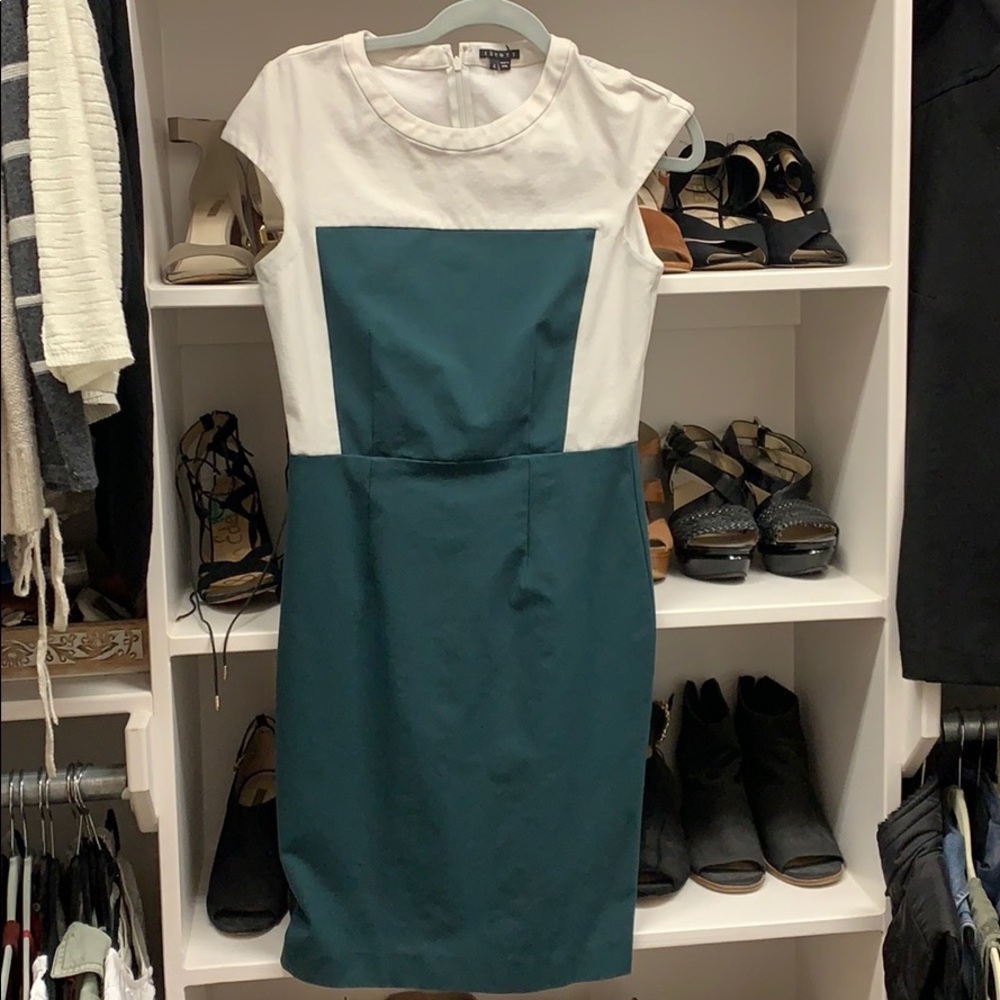 Theory Hunter Green and White Work Dress